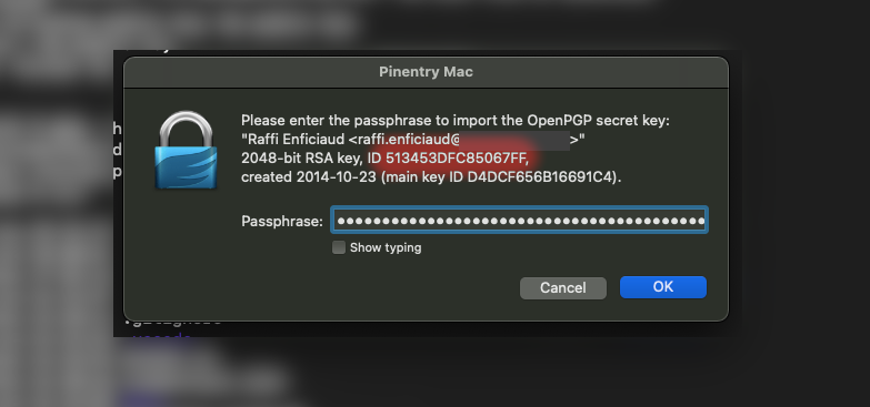 Passphrase prompt GPG Keychain on macOS